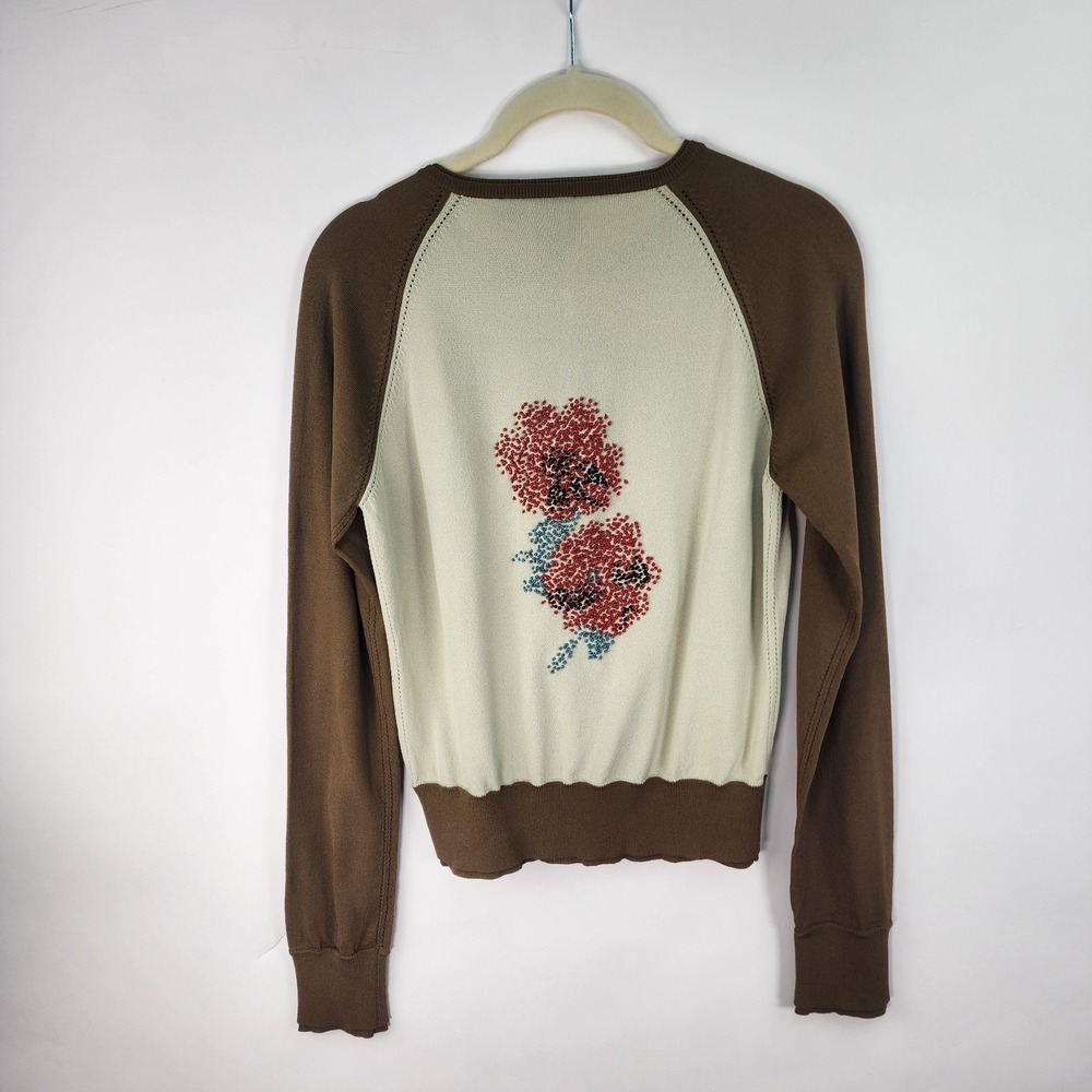 W by WORTH Cardigan Sweater Women's S Floral Embroidery Celery Olive Raglan